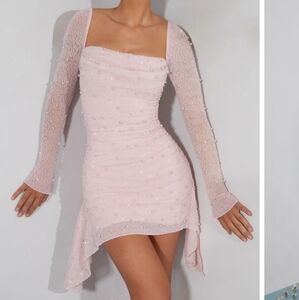 Oh Polly Blush Pink Long Sleeve Dress